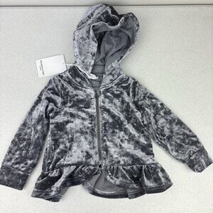 Polarn O. Pyret Swan Embroidered Crushed Velvet Silver Jacket NWT 1-1.5Y